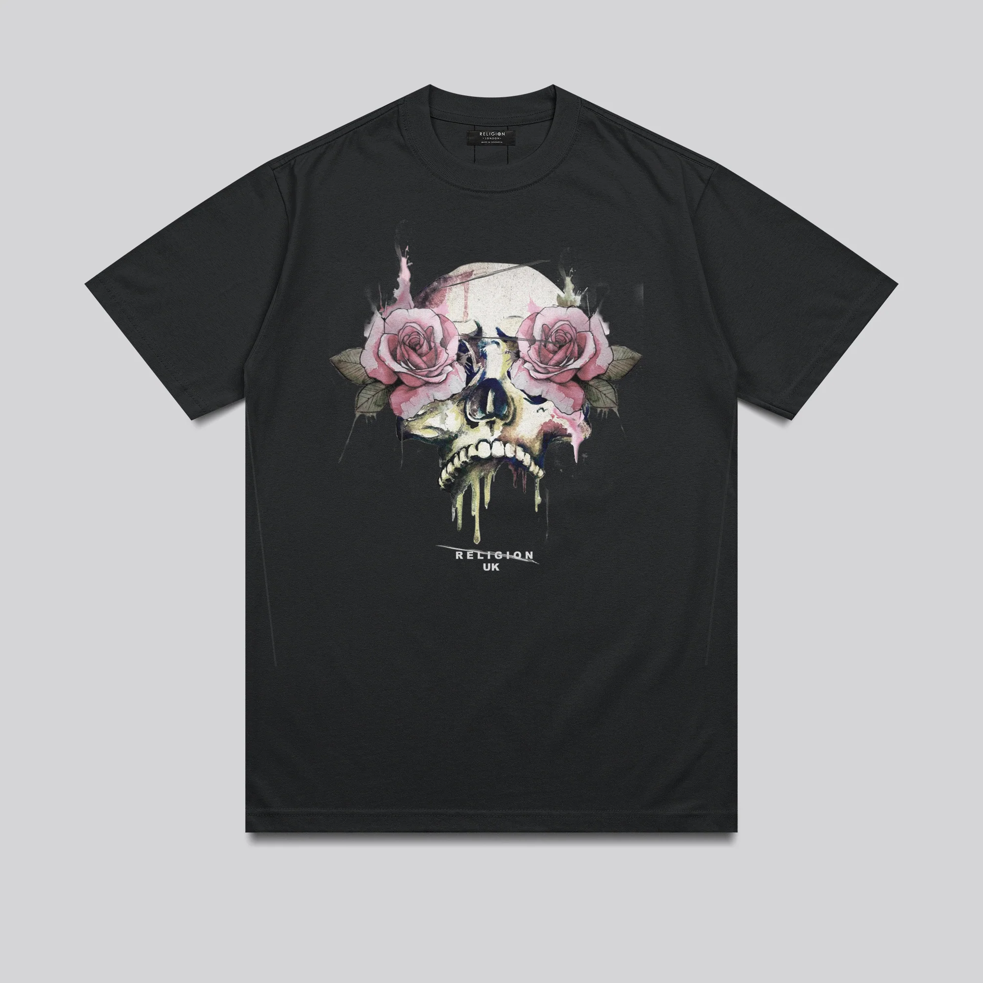 ROSES SKULL T-SHIRT WASHED BLACK - Image 9