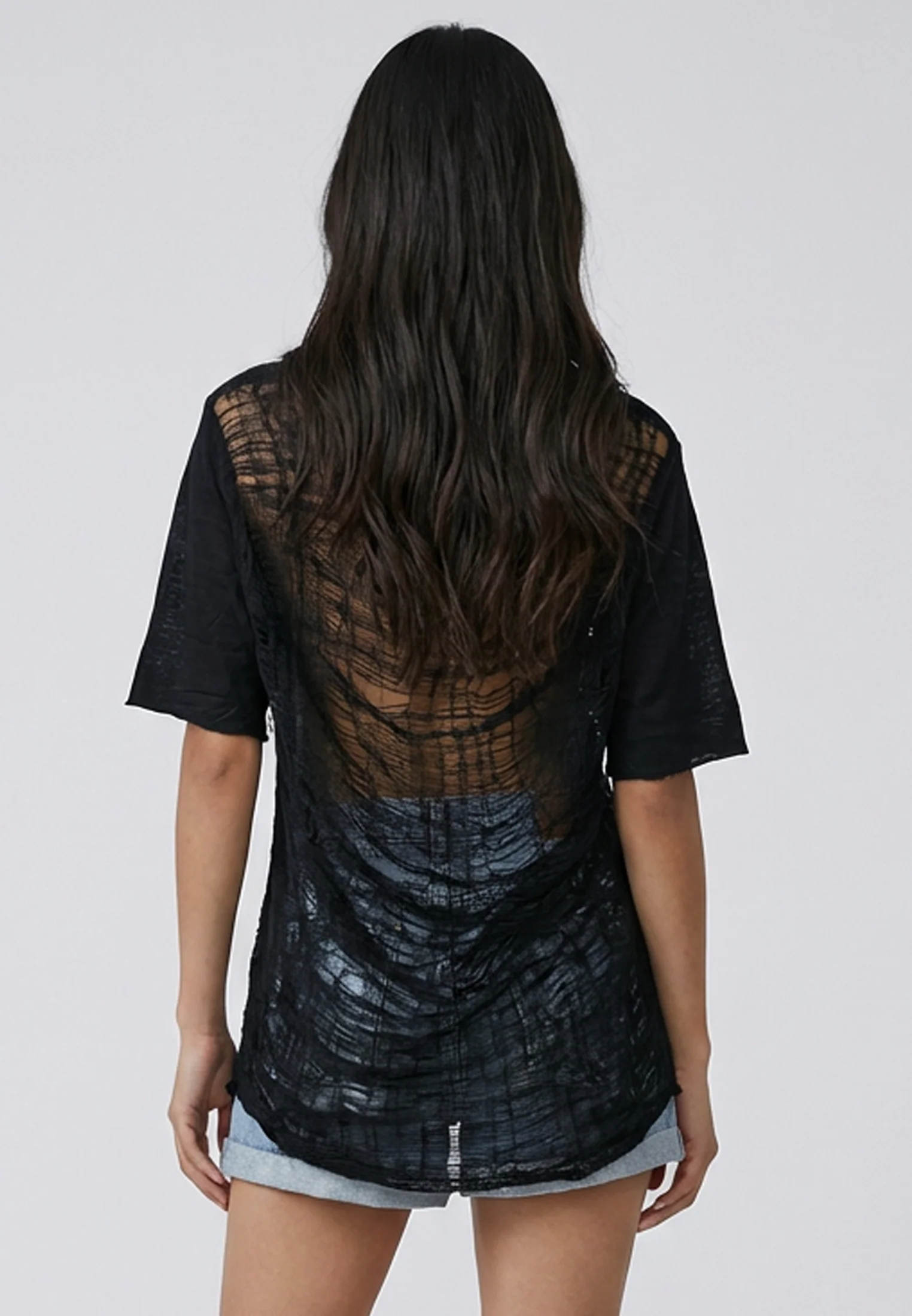 RELIGION SHREDDED BACKLESS TEE BLACK - Image 2