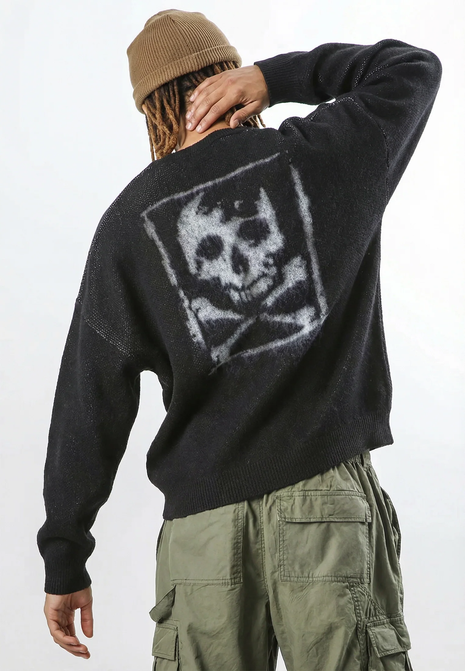 SKULL ANTARSIA KNIT BLACK - Image 4