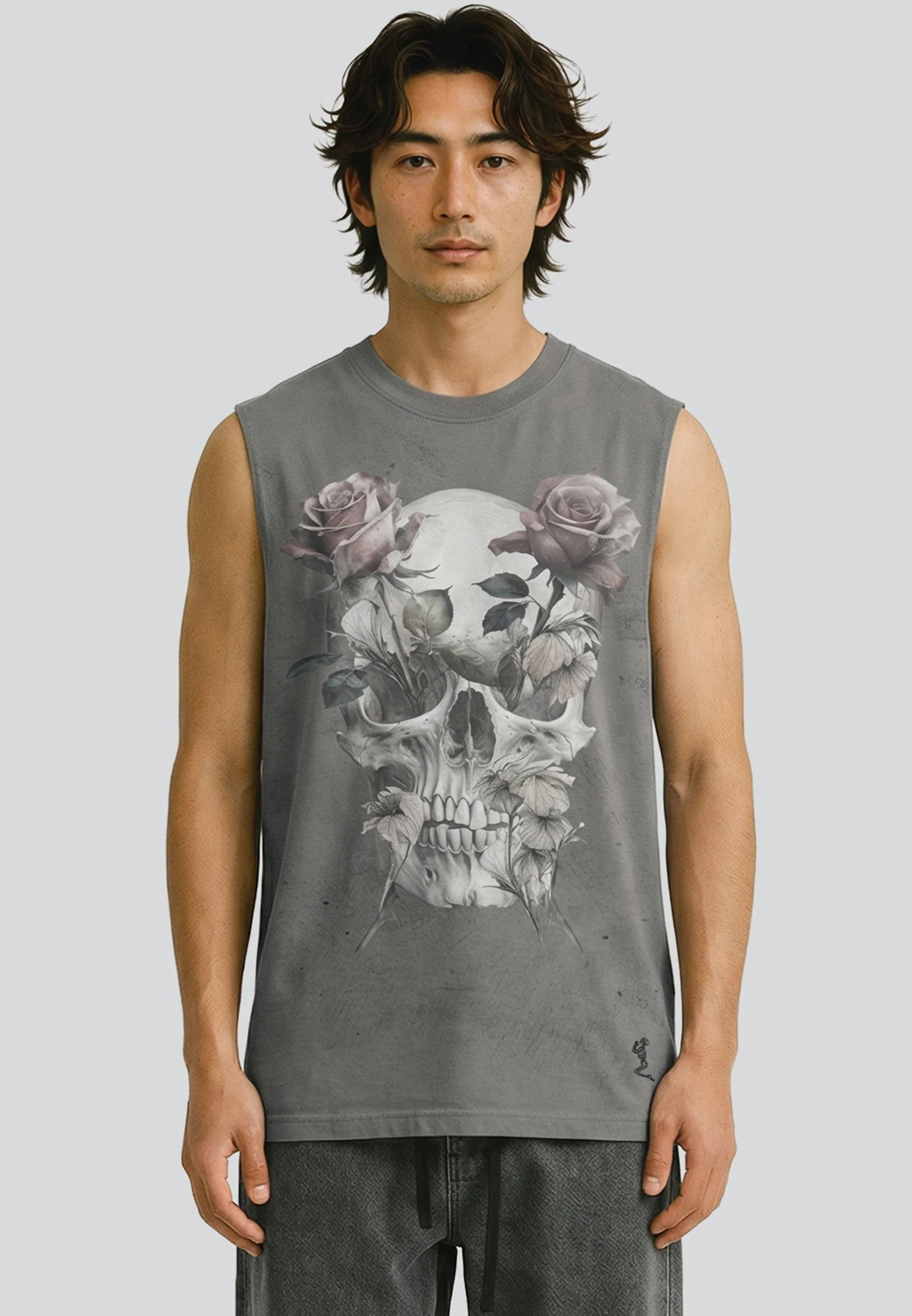 SKULL CROSS ROSE SLEEVELESS T-SHIRT WASHED BLACK - Image 2