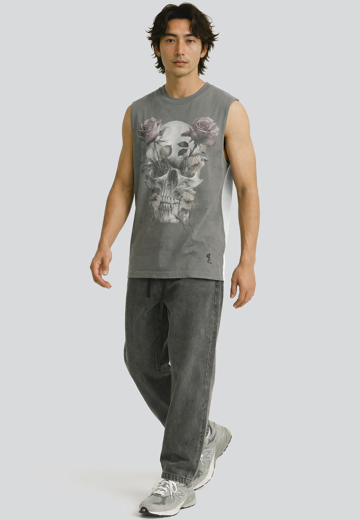 SKULL CROSS ROSE SLEEVELESS T-SHIRT WASHED BLACK - Image 4