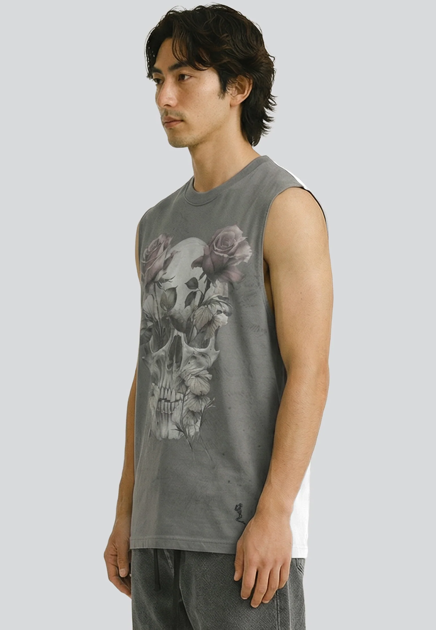 SKULL CROSS ROSE SLEEVELESS T-SHIRT WASHED BLACK - Image 5