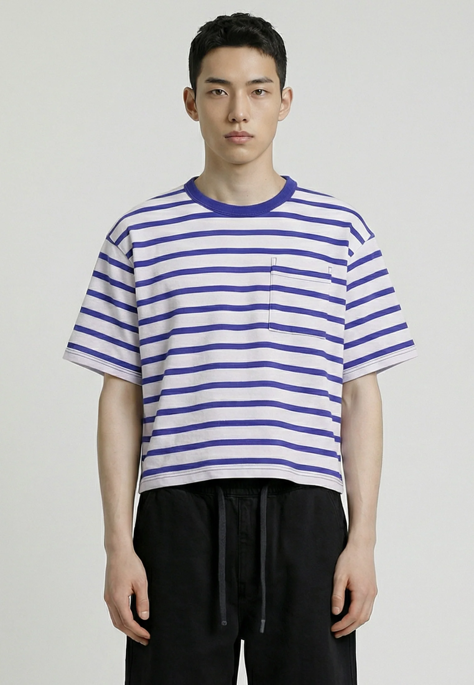 STRIPE CROP BOX T-SHIRT WHITE & BLUE - Image 2