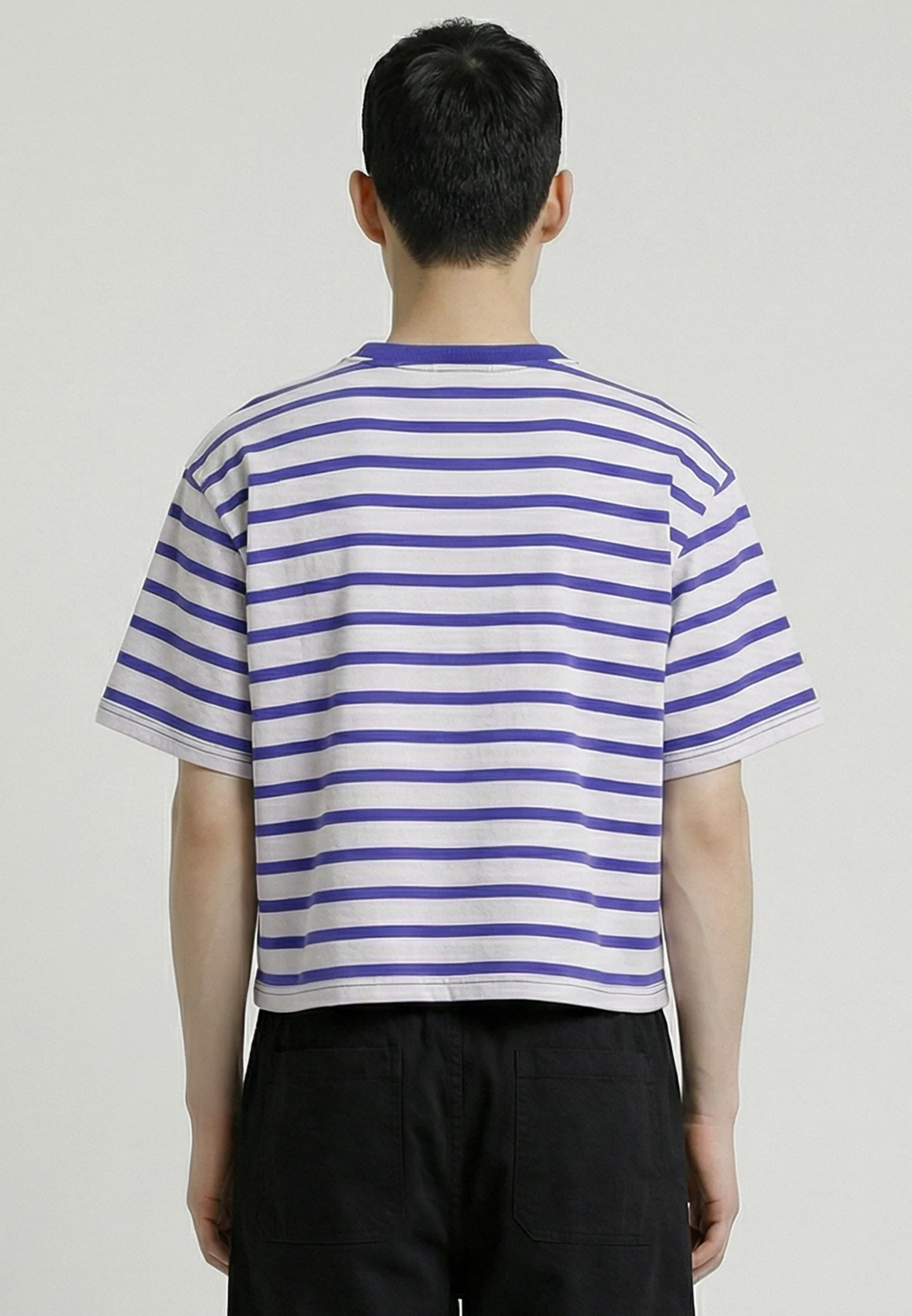 STRIPE CROP BOX T-SHIRT WHITE & BLUE - Image 3