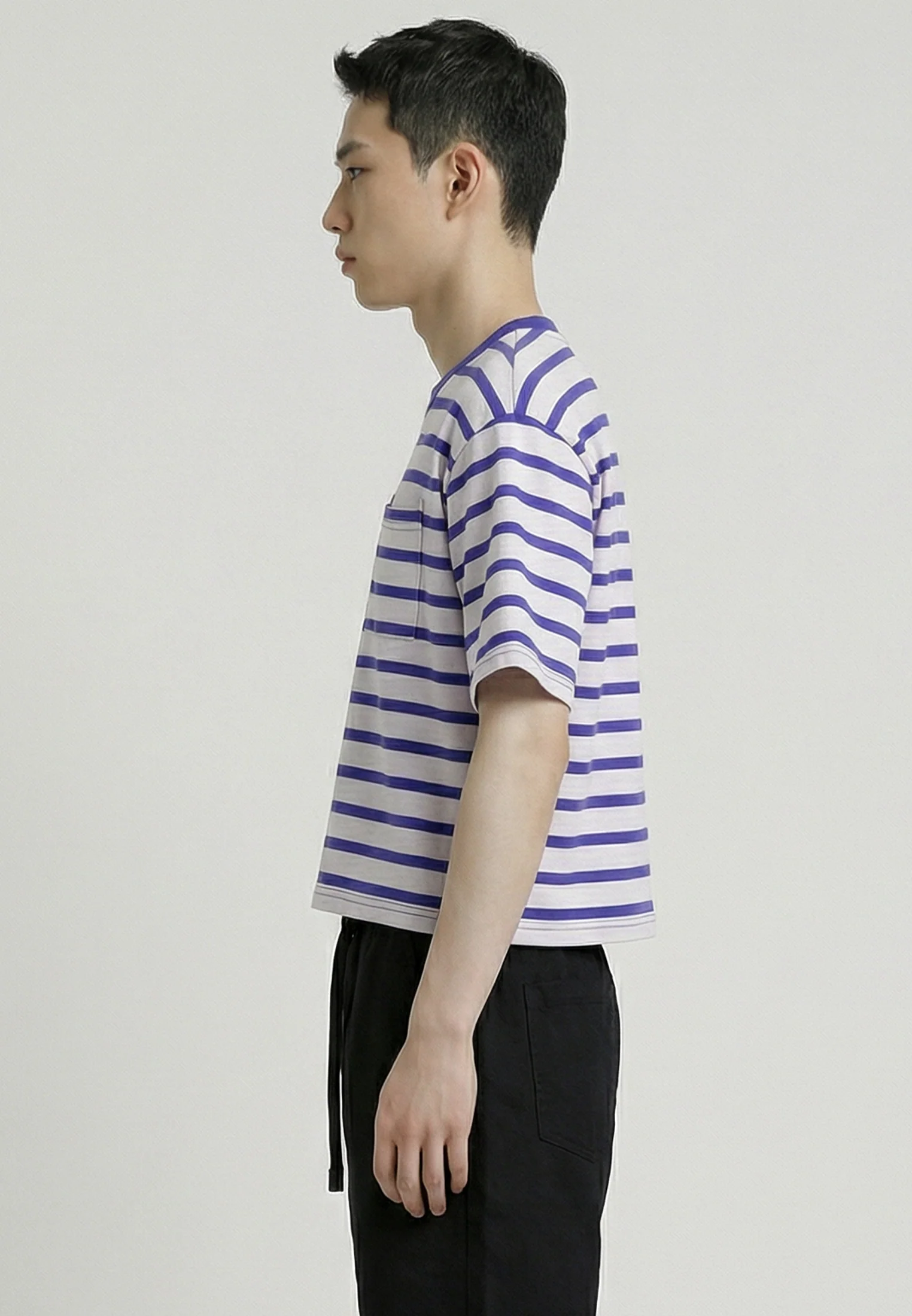 STRIPE CROP BOX T-SHIRT WHITE & BLUE - Image 4