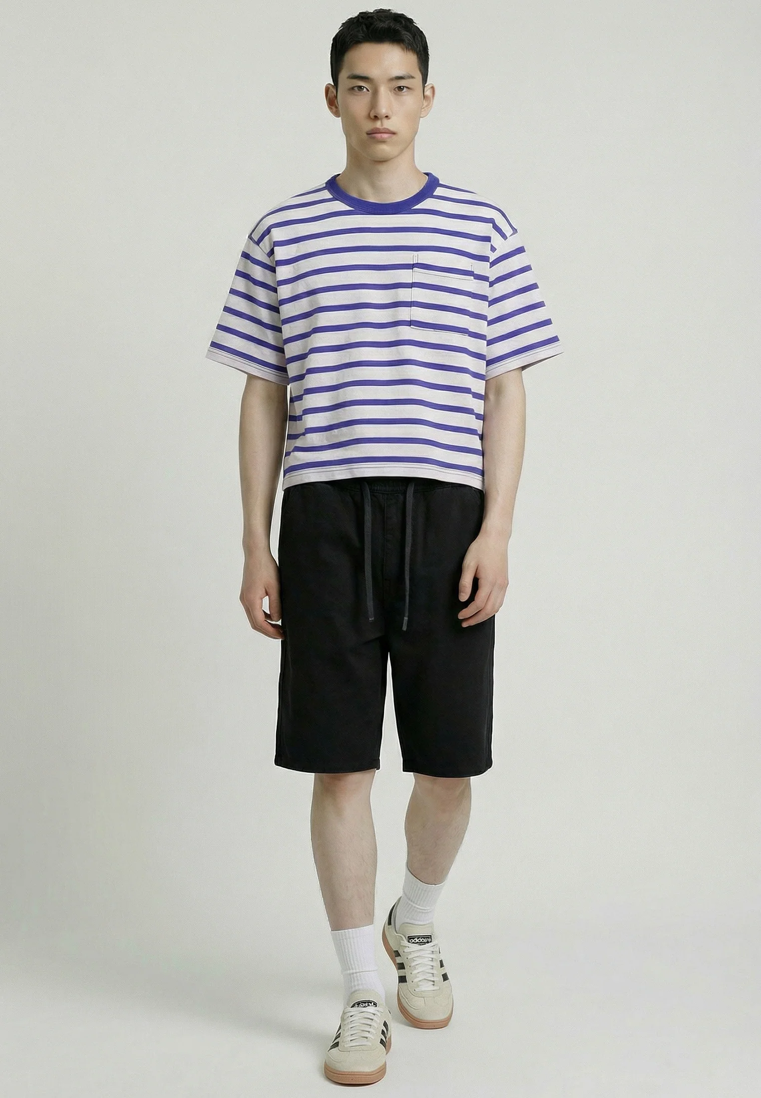 STRIPE CROP BOX T-SHIRT WHITE & BLUE - Image 5