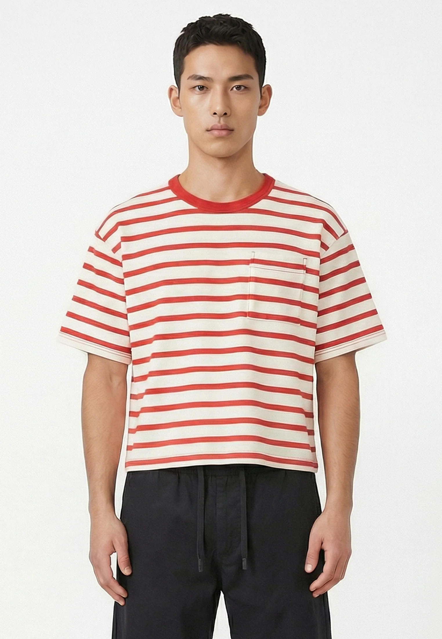 STRIPE CROP BOX T-SHIRT WHITE & RED - Image 2