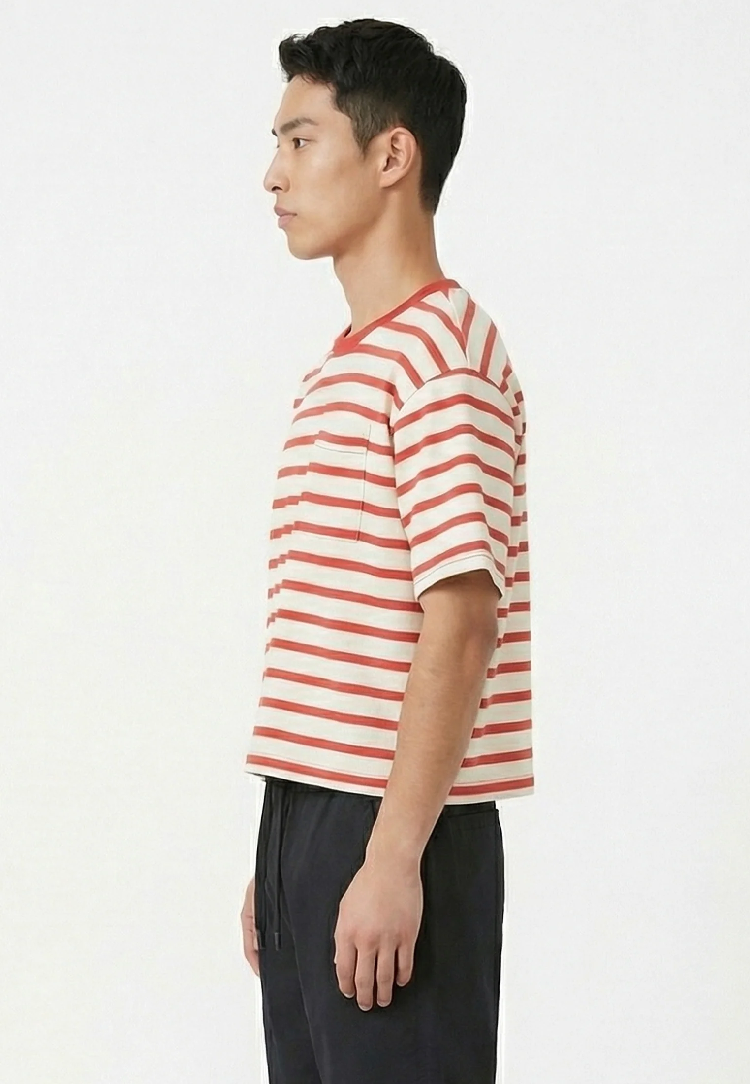 STRIPE CROP BOX T-SHIRT WHITE & RED - Image 4
