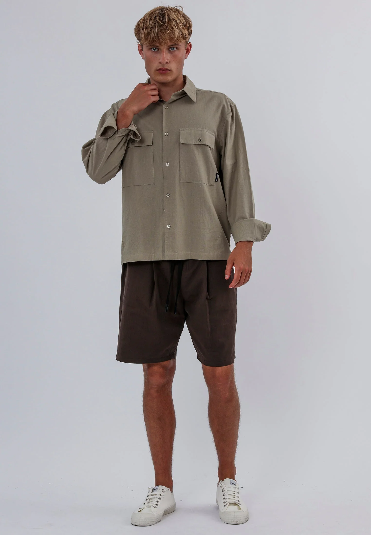 TWO POCKET RELAXED LINEN BLEND SHIRT LIGHT KHAKI - Image 4