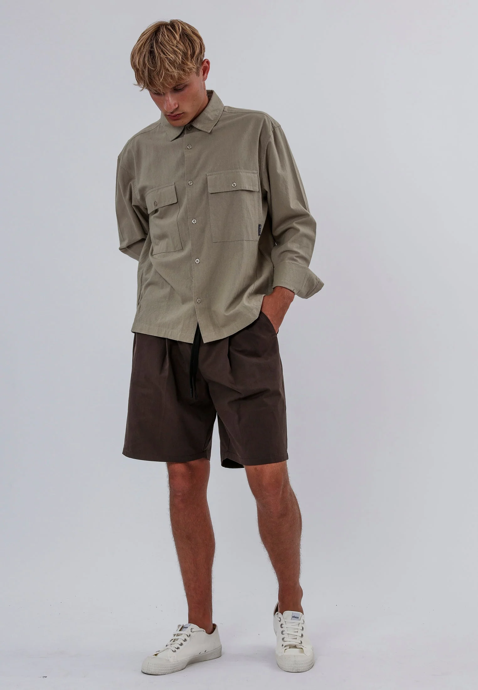 TWO POCKET RELAXED LINEN BLEND SHIRT LIGHT KHAKI - Image 5