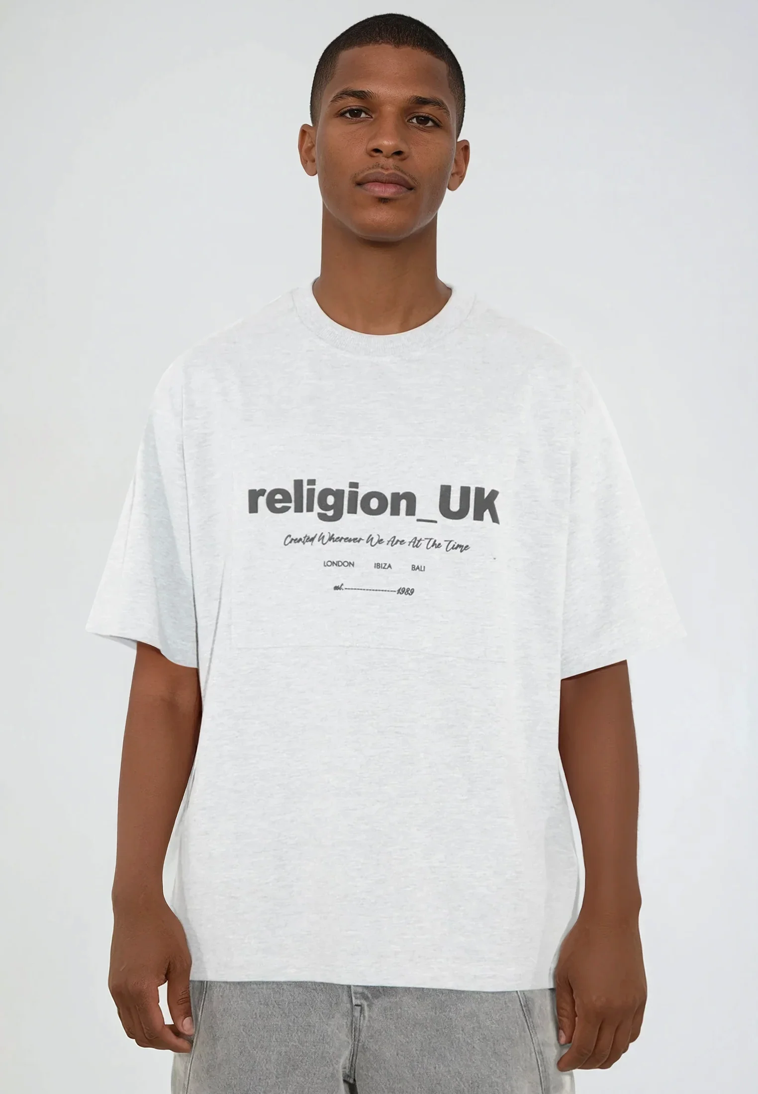 RELIGION UK T-SHIRT LIGHT GREY MARL - Image 5