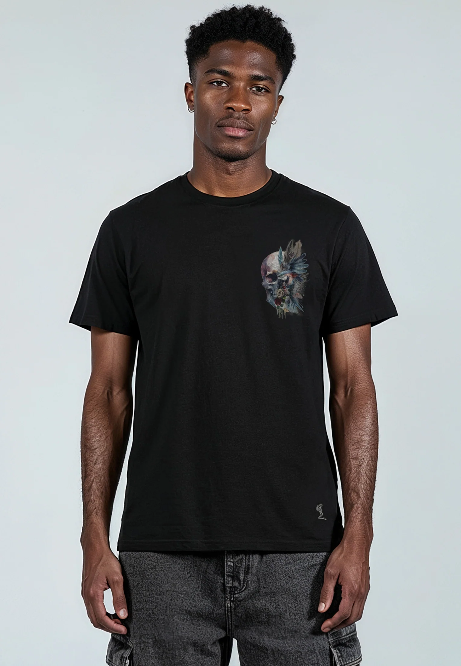 WATER COLOUR SKULL T-SHIRT BLACK - Image 3