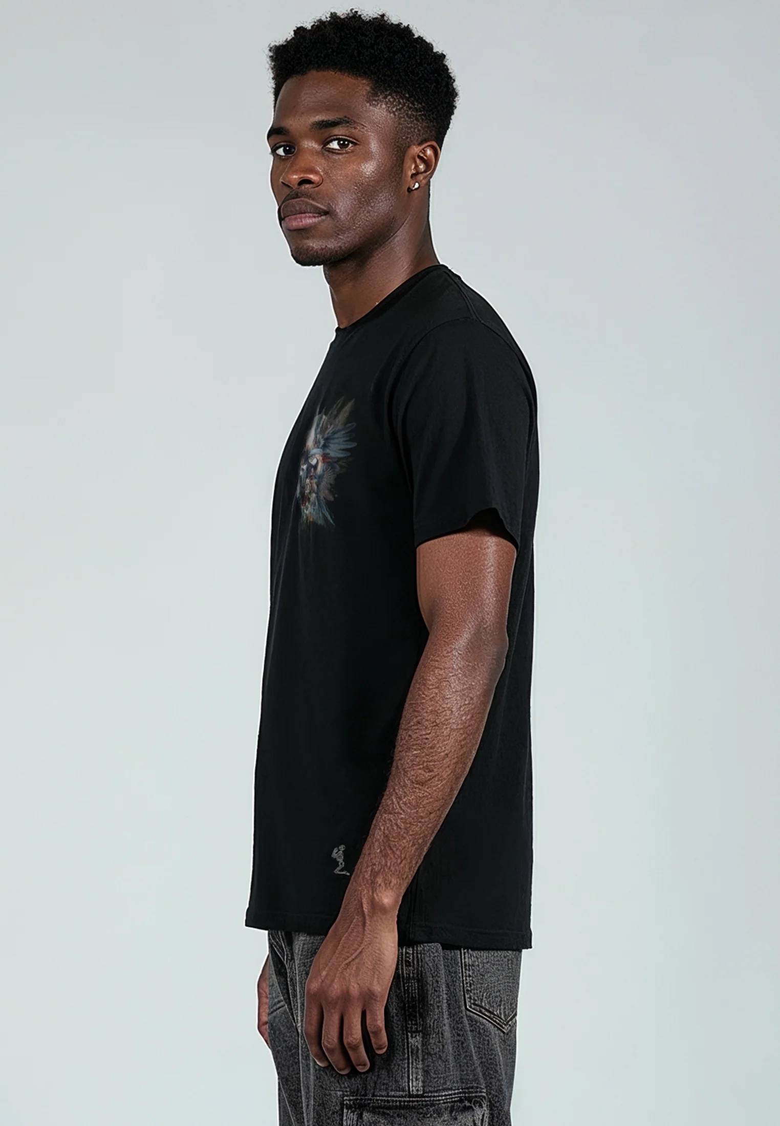 WATER COLOUR SKULL T-SHIRT BLACK - Image 5