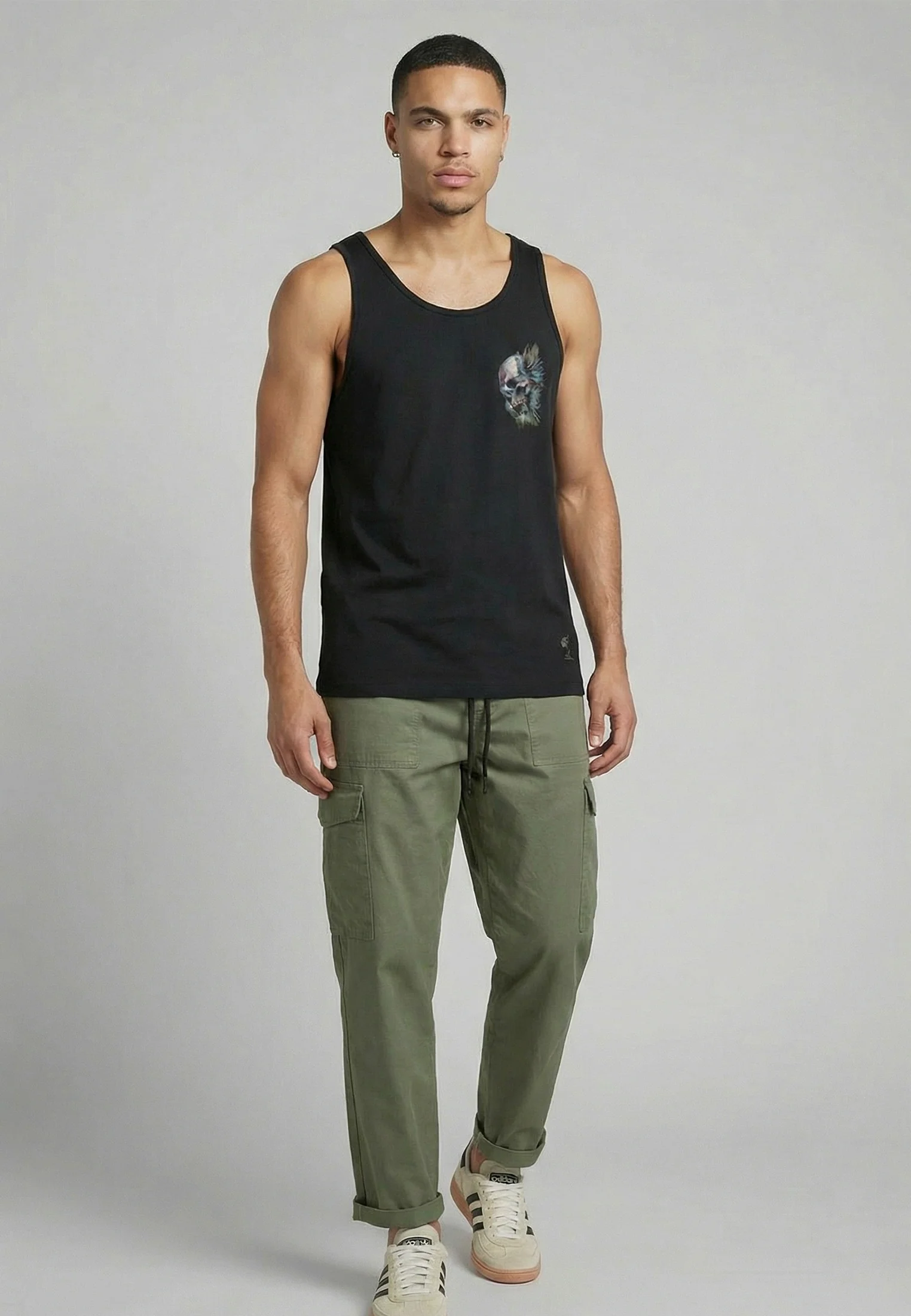 WATER COLOUR SKULL VEST BLACK - Image 5