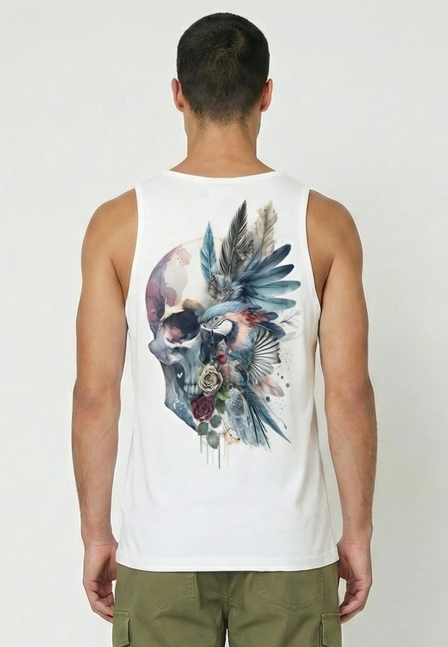 WATER COLOUR SKULL VEST WHITE - Image 3