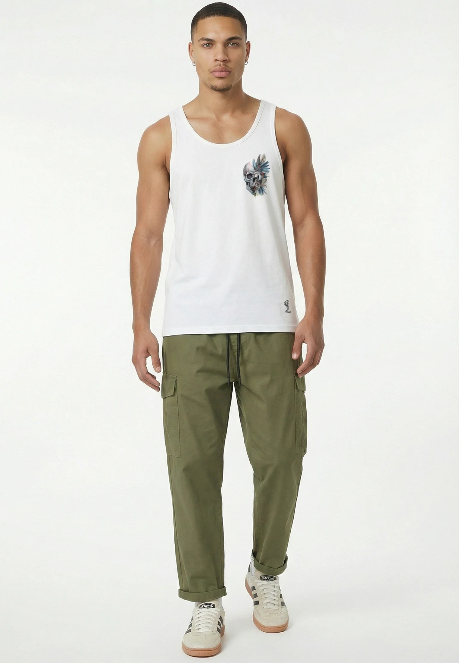 WATER COLOUR SKULL VEST WHITE - Image 5