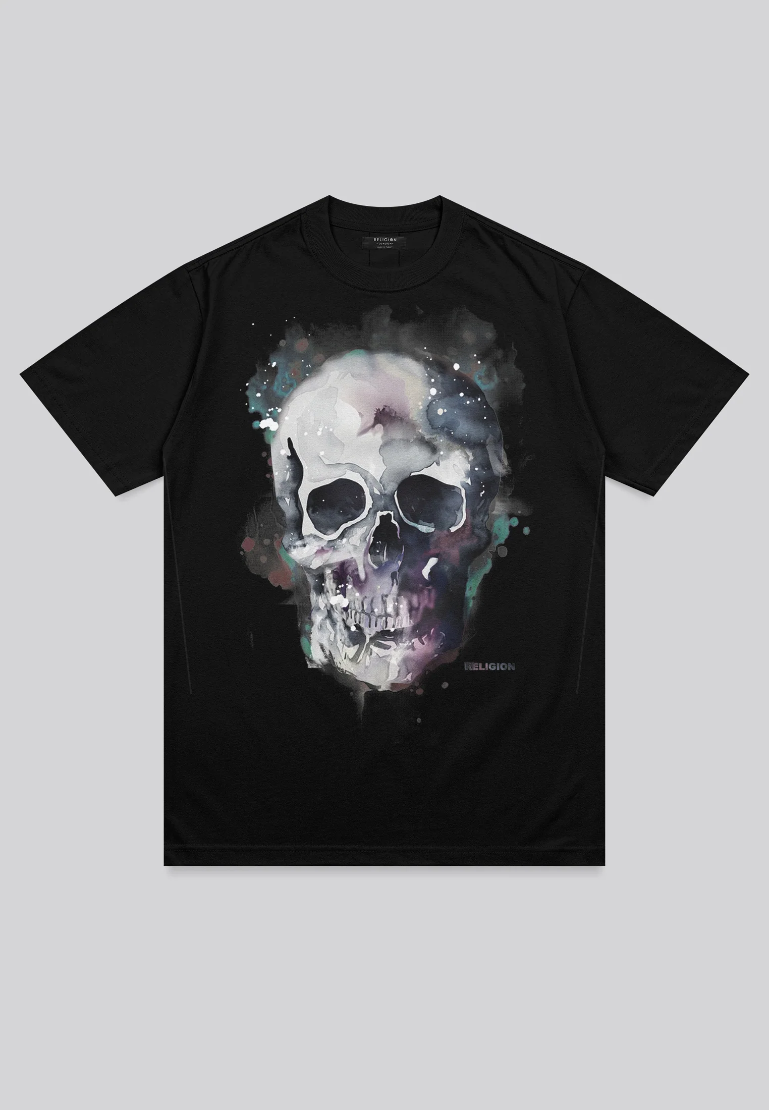 WATERCOLOUR SKULL T-SHIRT BLACK - Image 2