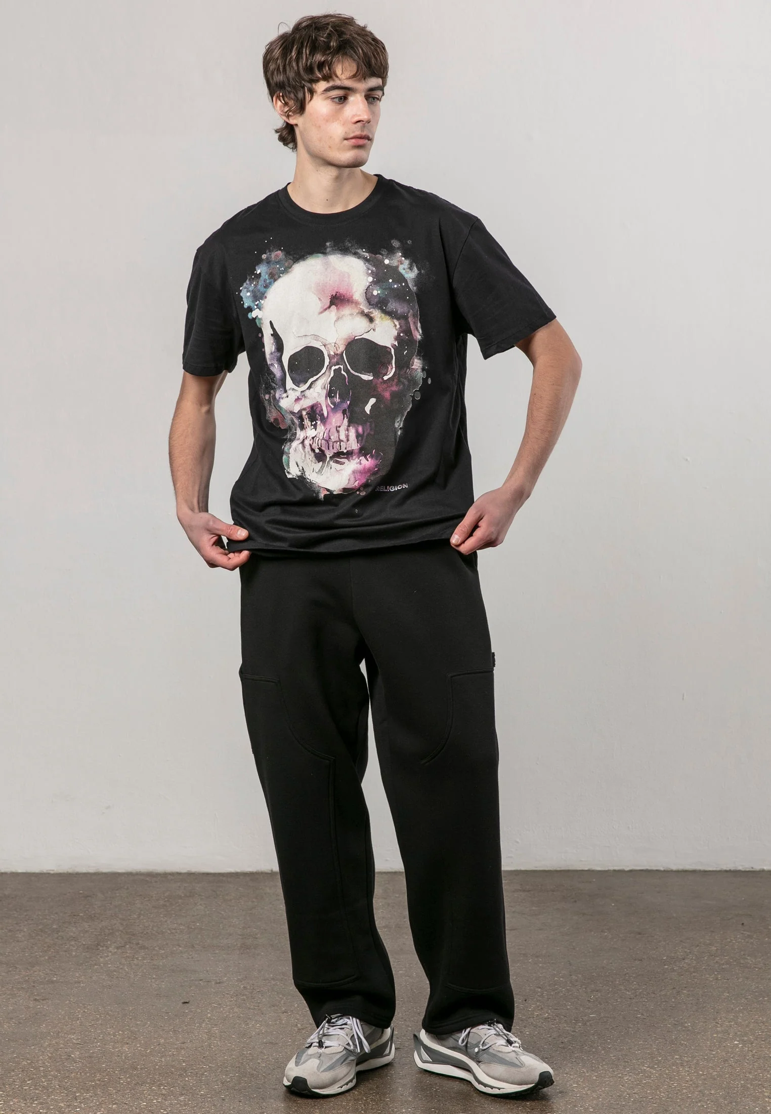 WATERCOLOUR SKULL T-SHIRT BLACK - Image 3