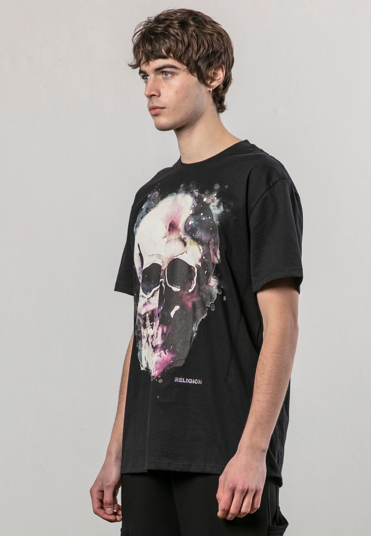 WATERCOLOUR SKULL T-SHIRT BLACK - Image 4
