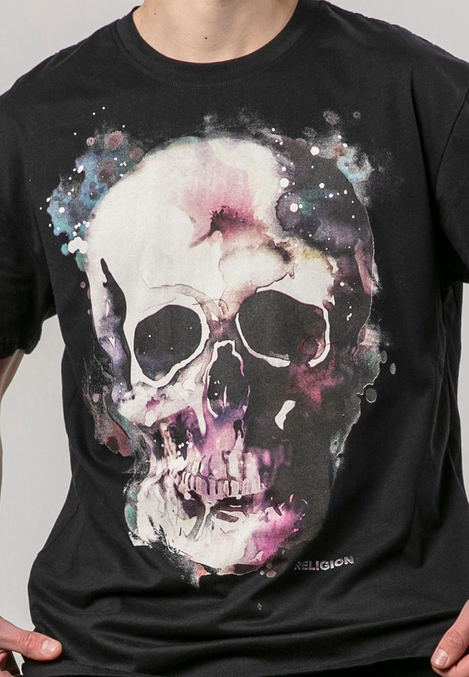 WATERCOLOUR SKULL T-SHIRT BLACK - Image 5