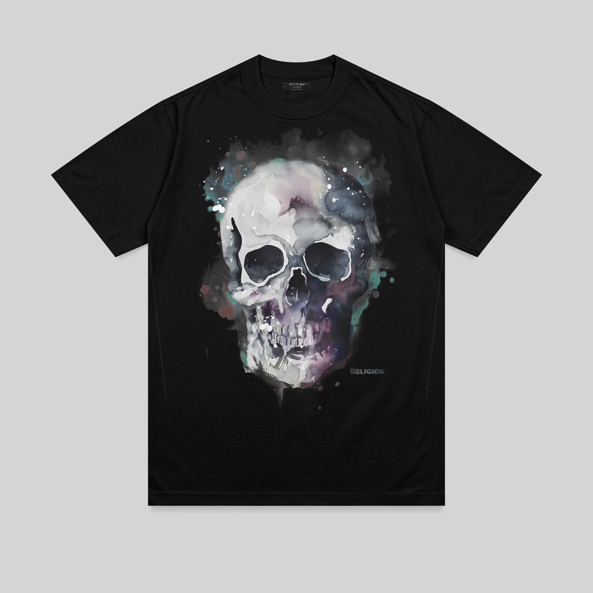 WATERCOLOUR SKULL T-SHIRT BLACK - Image 7