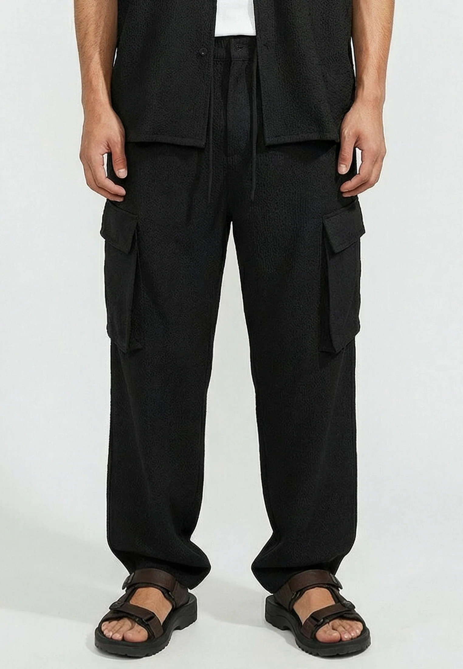 WIDE CRINKLE CARGO BLACK - Image 3